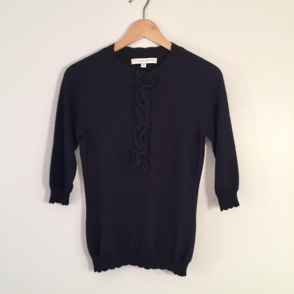 SOLD ON TRADESY Carolina Herrera navy pointelle 3/4 sleeve